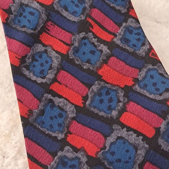 J. Blades & Co Monterey Bay USA Geometric Blue/Red Pattern Men's Neck Tie - Picture 10 of 11
